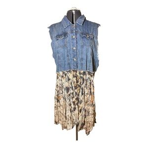 Origami Denim and Leopard Floral Lace Duster Vest